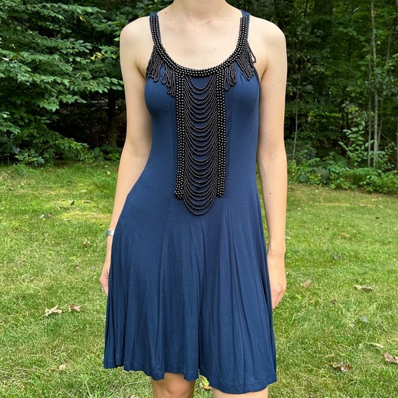 Lux Dresses & Skirts - LUX beaded embellished body con midnight blue dress, M.